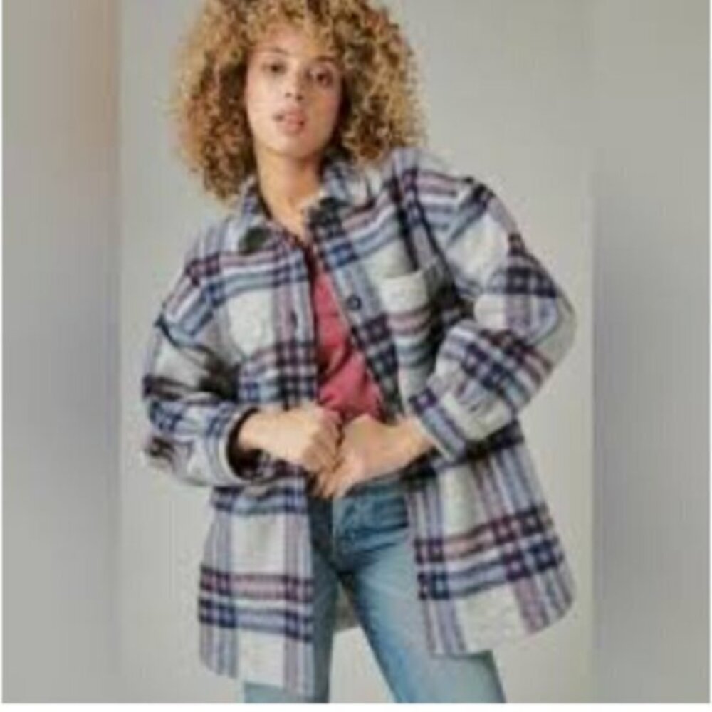 Lucky Brand Women's Blue Plaid Button Shirt Jacket Size S NWT